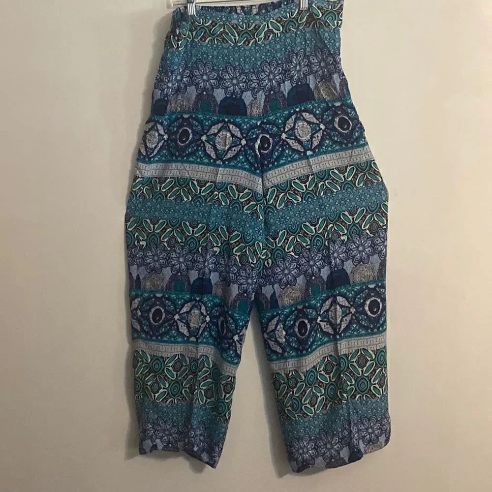 Roz & Ali Green, Blue, White print wide leg pants, size 1X